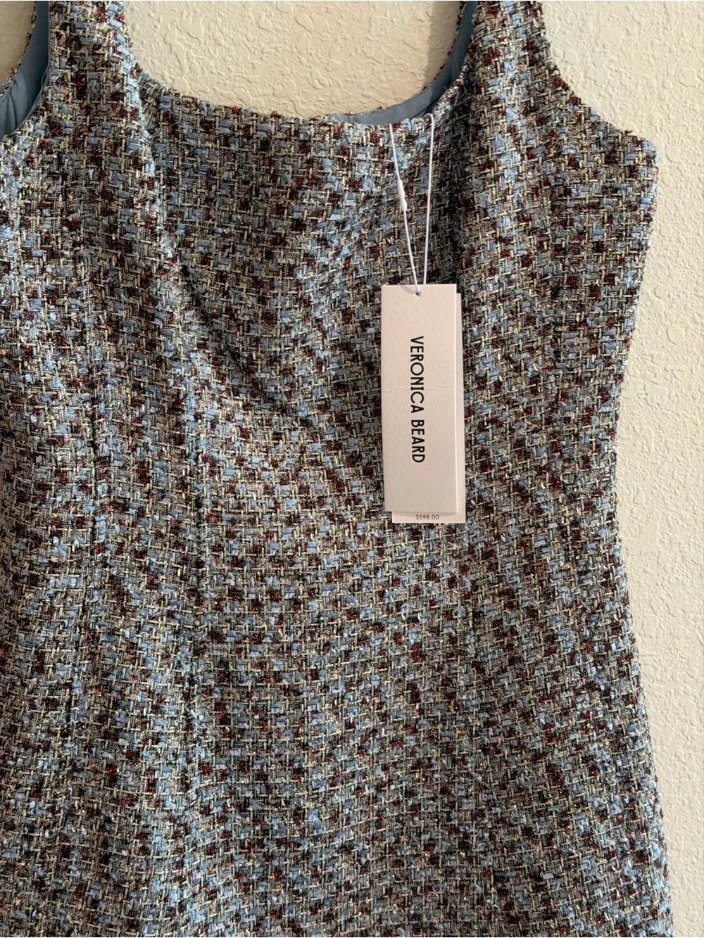 Veronica Beard Sleeveless Tweed Sheath Dress in Blue and Brown - Picture 1 of 6